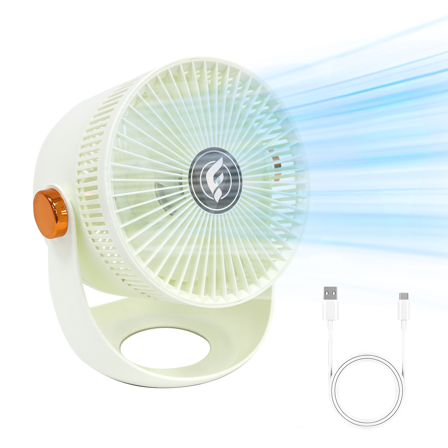 USB Rechargeable Personal Cooling Fan, 360° Rotation, 2400mAh Portable Silent Fan for Home, Office, Outdoor Use, Rechargeable Fan, Office Cooling Device, Sturdy Handle Feature