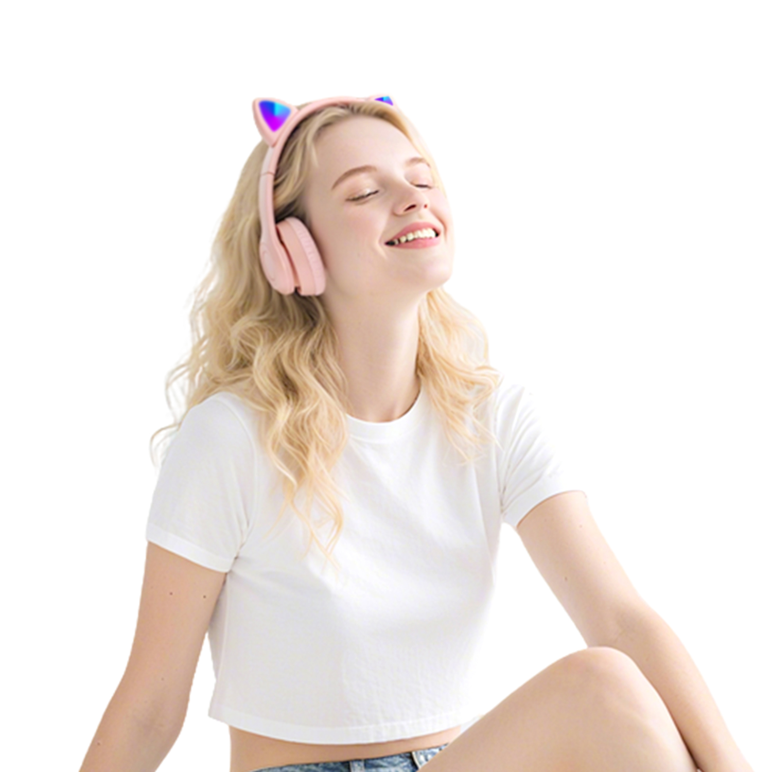 Wireless Cat Ear Headphones with Colorful LED Lights, Long Battery Life, Over Ear Stereo Sound & Physical Noise Cancelling for Gaming and Music Pink